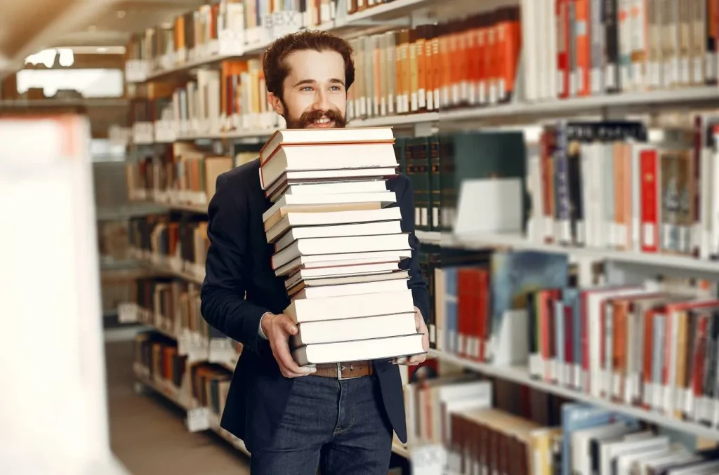 Man carrying library books