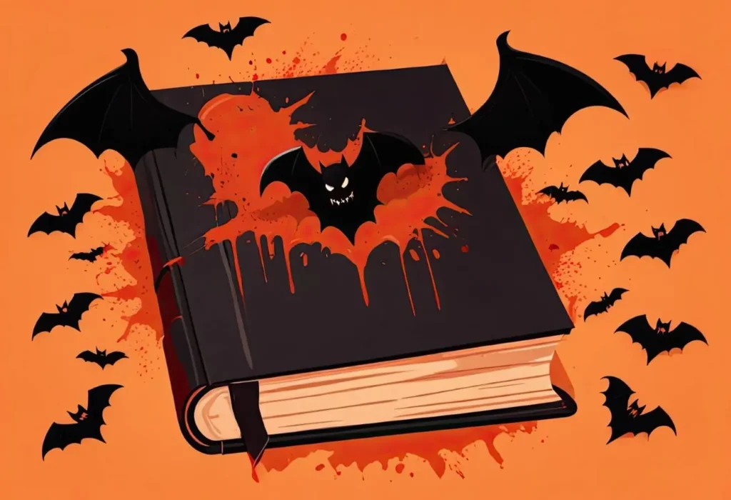 Spooky horror book with bats and dark fantasy