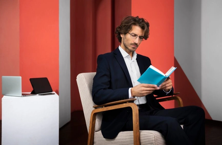 Executive reading a leadership book