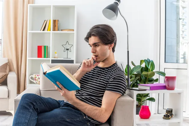 Man working on laptop at home